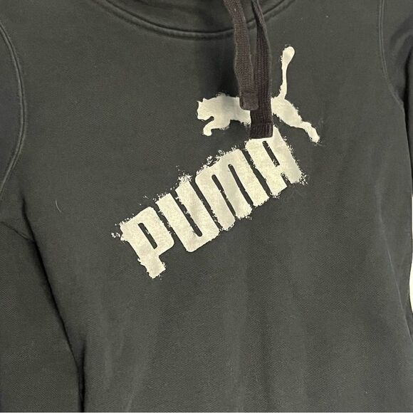 Puma branded sweatshirt drawstring cowl neck with kangaroo pocket black Size XS - Picture 6 of 15